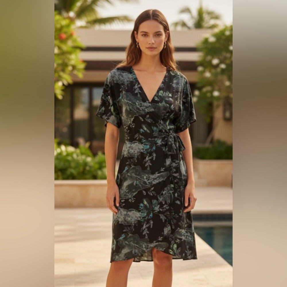 Babaton Black Floral Wrap Mini Dress